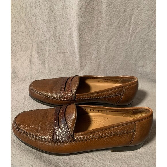 Alan Payne Genuine Crocodile and Amalfi Deerskin Penny Loafers Mens 9.5 Brown - Picture 4 of 16